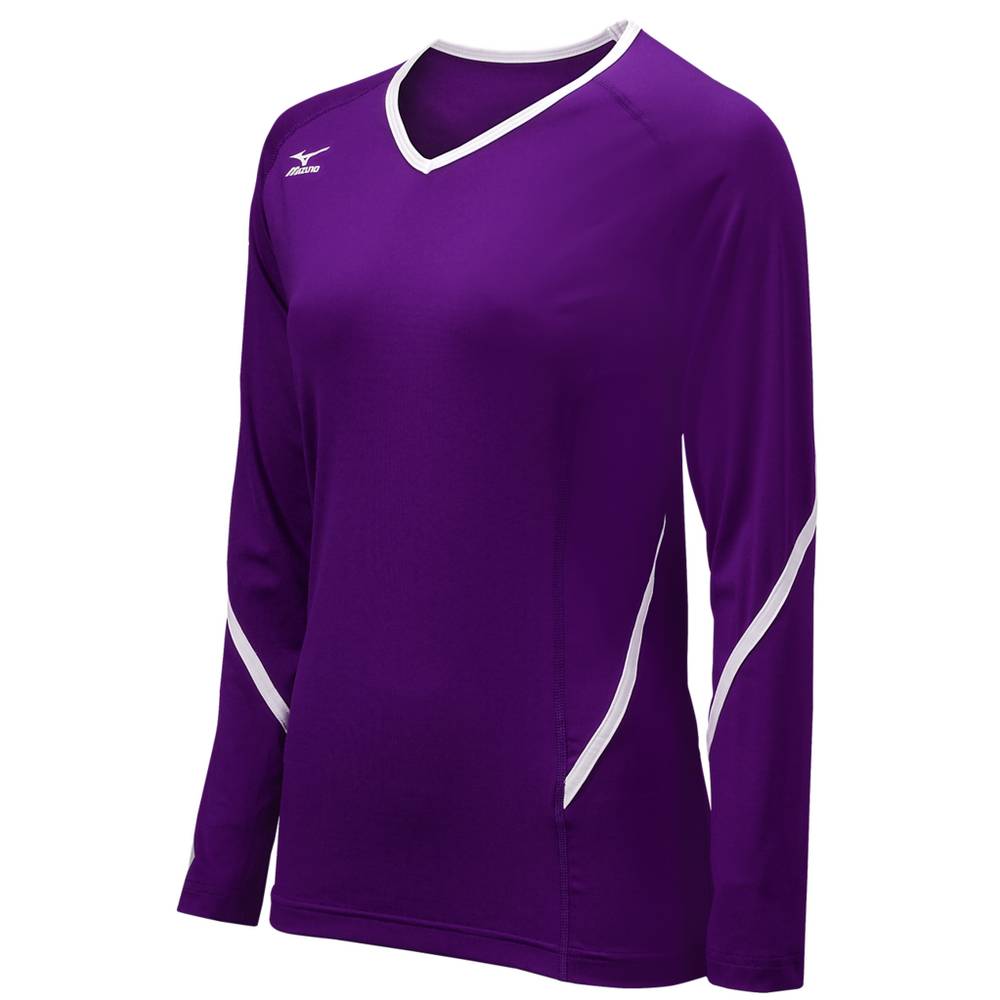 Jerseys Mizuno Techno Generation Long Sleeve Mujer Moradas/Blancas España OMIA-30612